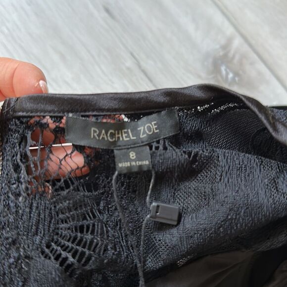 Rachel‎ Zoe Black Velvet Lace-Back Puff Sleeve Mini Dress Black Size 8 NWT - Picture 11 of 12